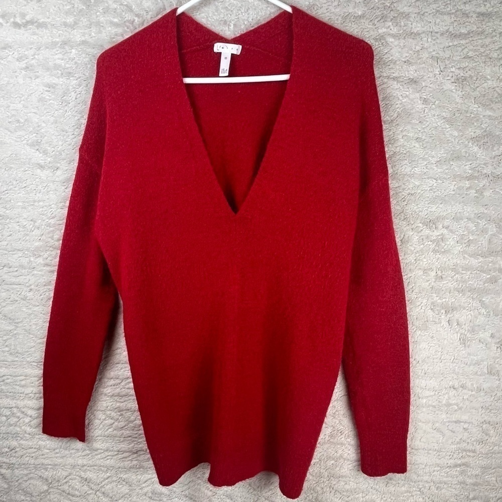 LEITH Burgundy Oversized V-Neck Sweater Super Soft Cozy